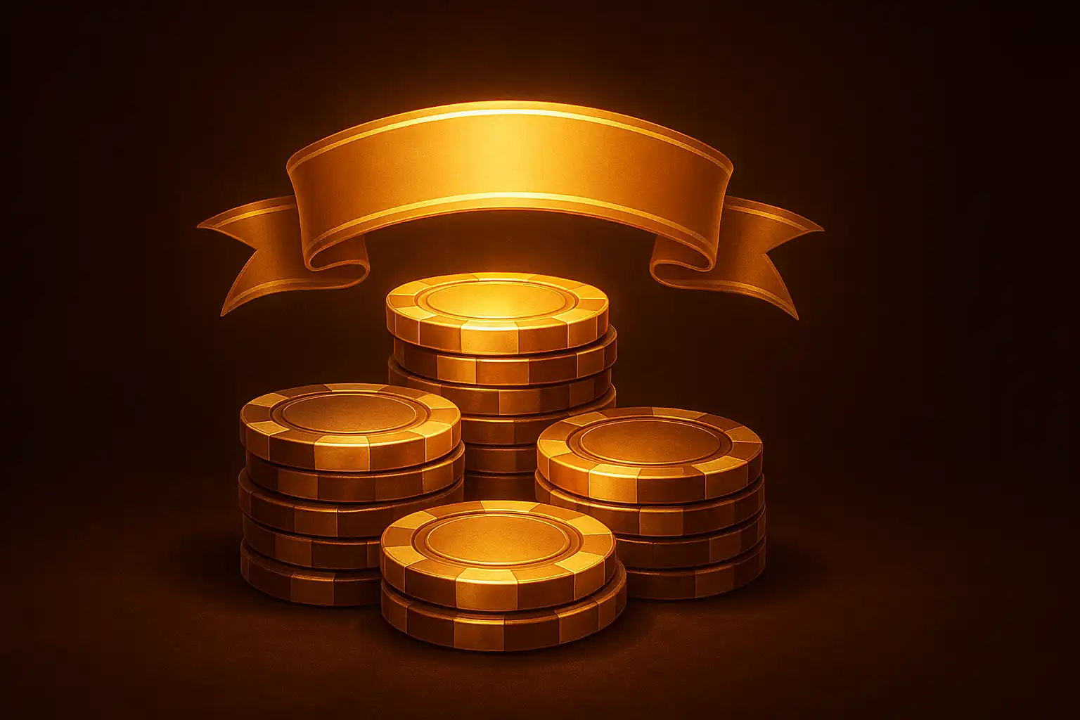 Illustration of gold casino chips and a bonus badge in bronze and cream tones at DriftBet Casino